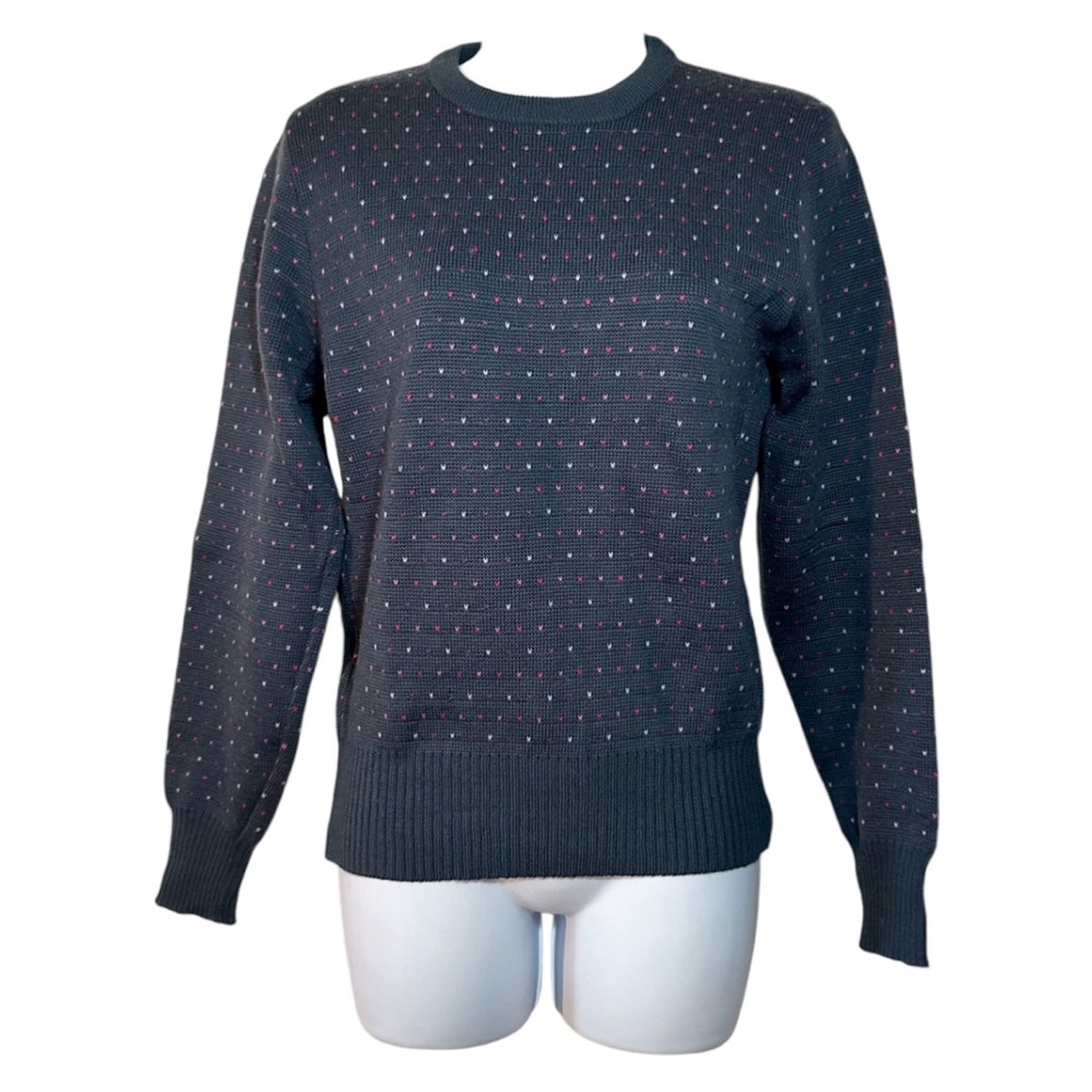 MEISTER Women’s Slate Vintage 100% Wool Mini Hearts Embroidered Sweater- Small